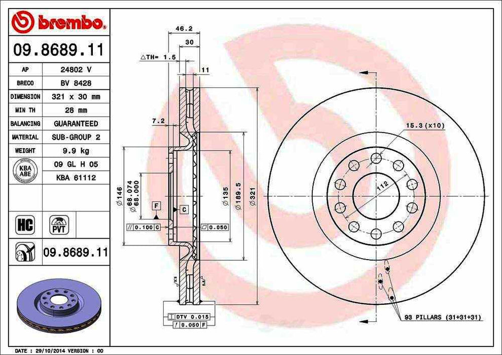 09.8689.11 Brembo Brake Rotor