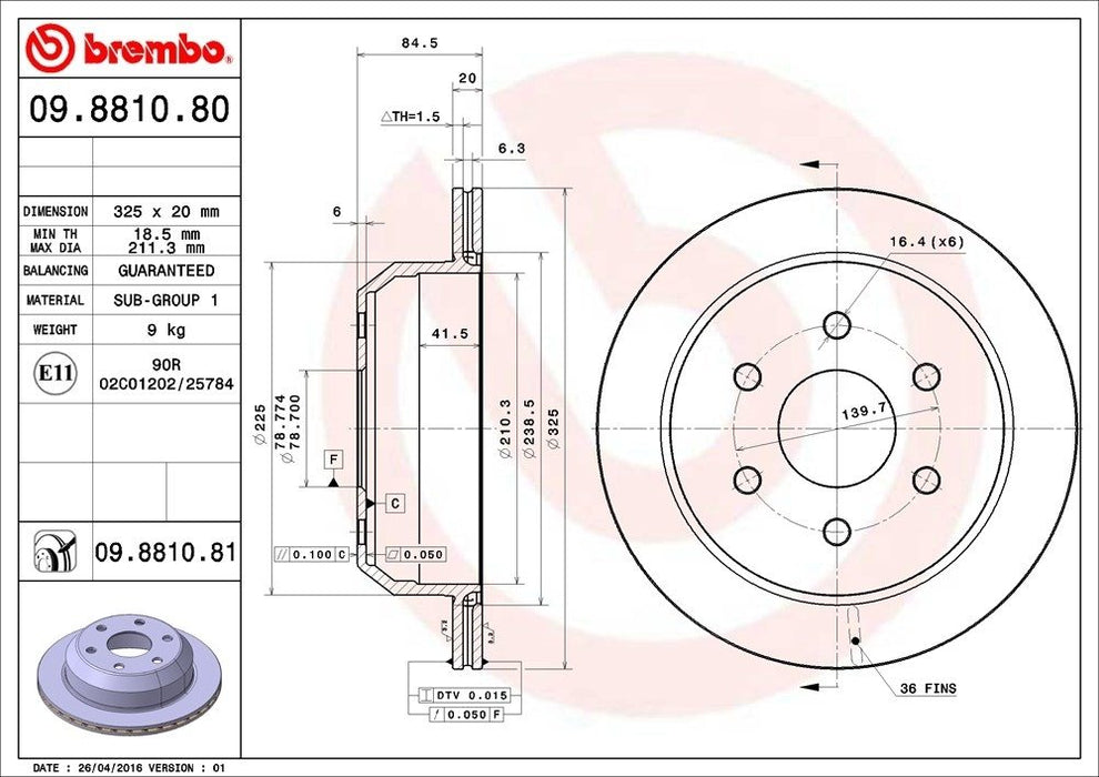 09.8810.81 Brembo Brake Rotor