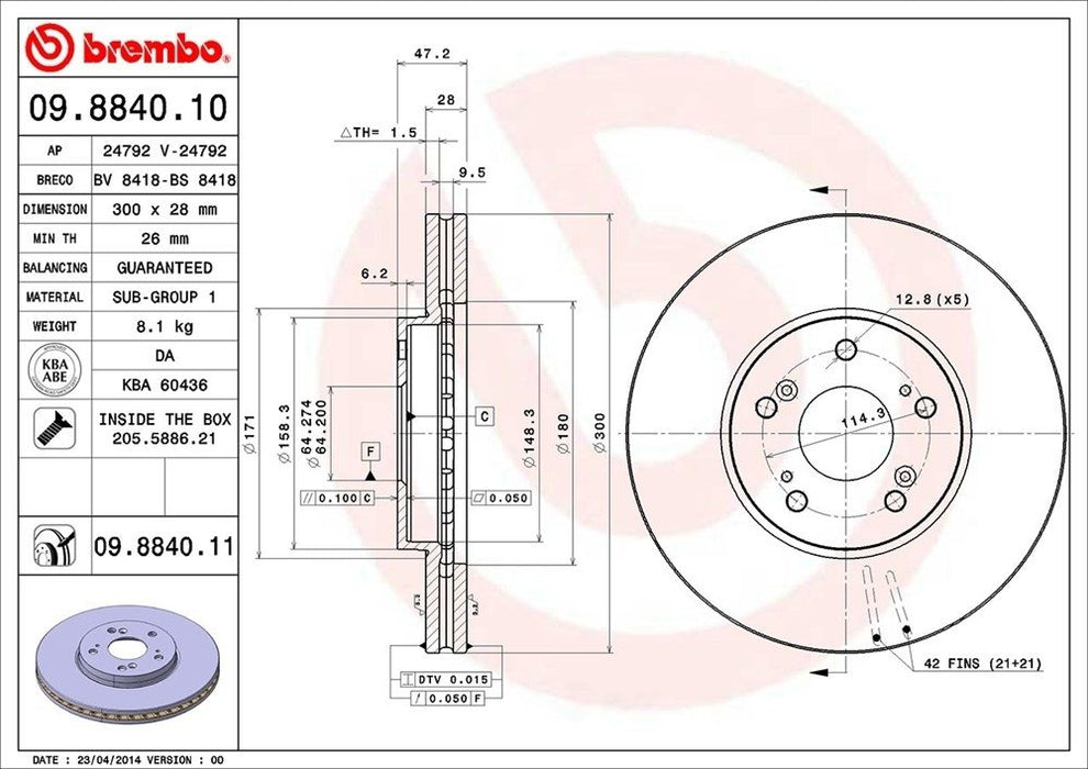 09.8840.11 Brembo Brake Rotor