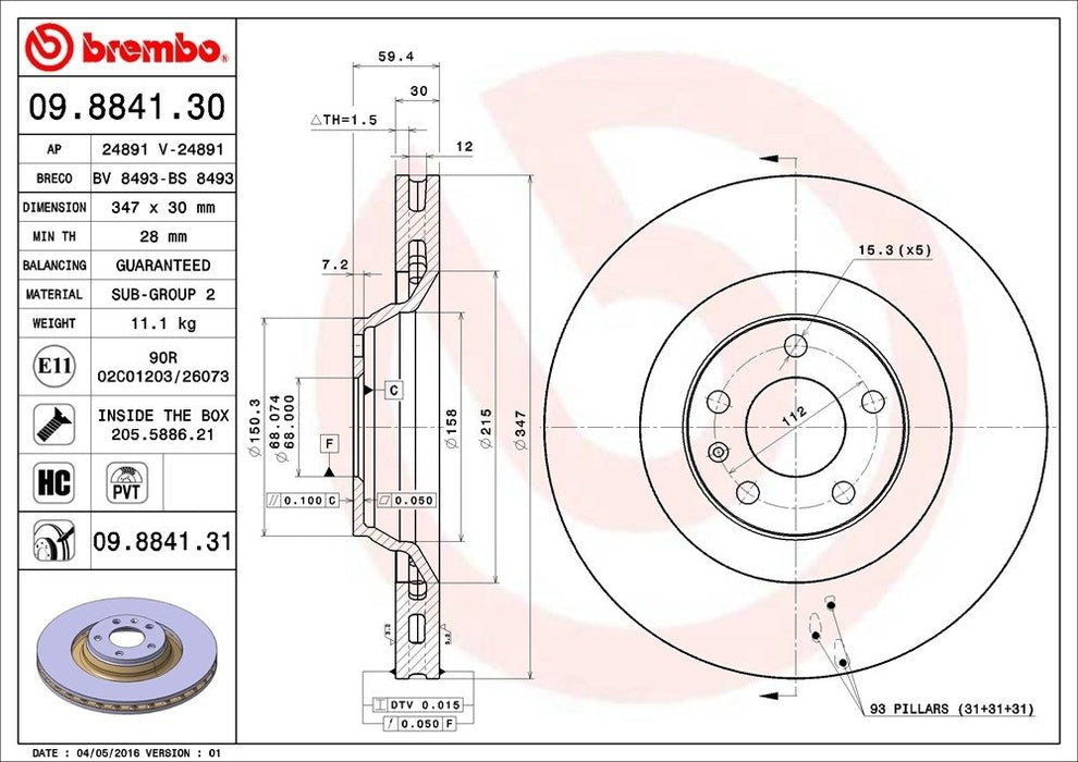 09.8841.31 Brembo Brake Rotor