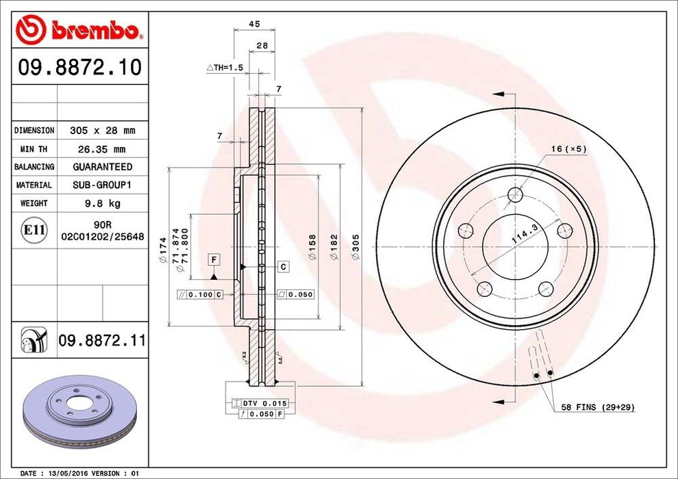 09.8872.11 Brembo Brake Rotor
