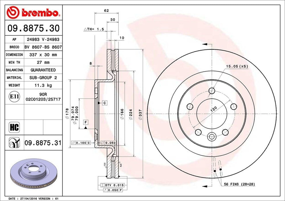 09.8875.31 Brembo Brake Rotor