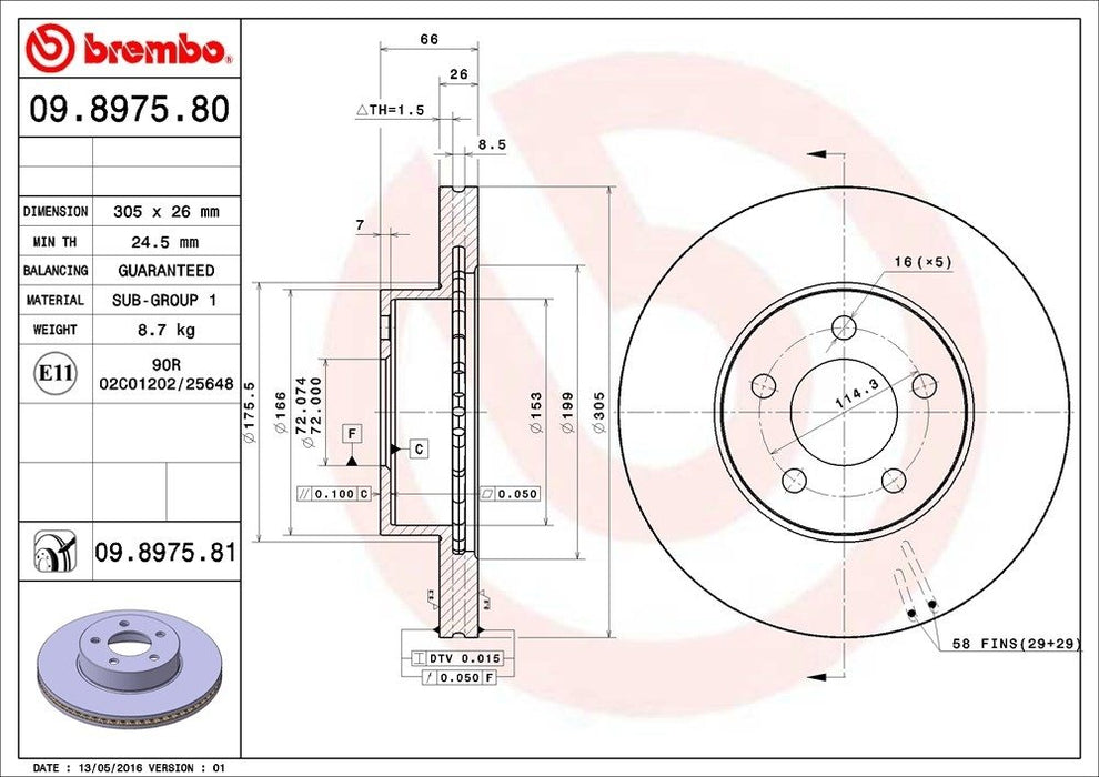 09.8975.81 Brembo Brake Rotor
