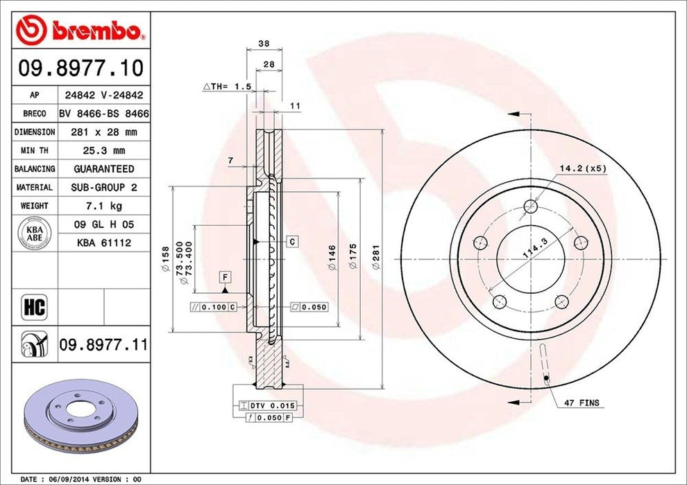09.8977.11 Brembo Brake Rotor