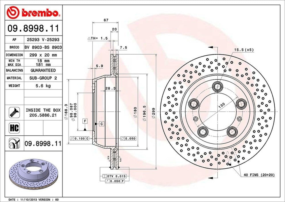 09.8998.11 Brembo Brake Rotor
