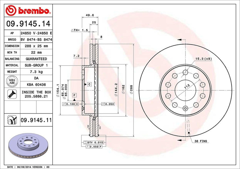 09.9145.11 Brembo Brake Rotor