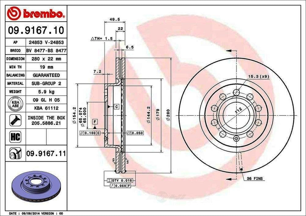 09.9167.11 Brembo Brake Rotor