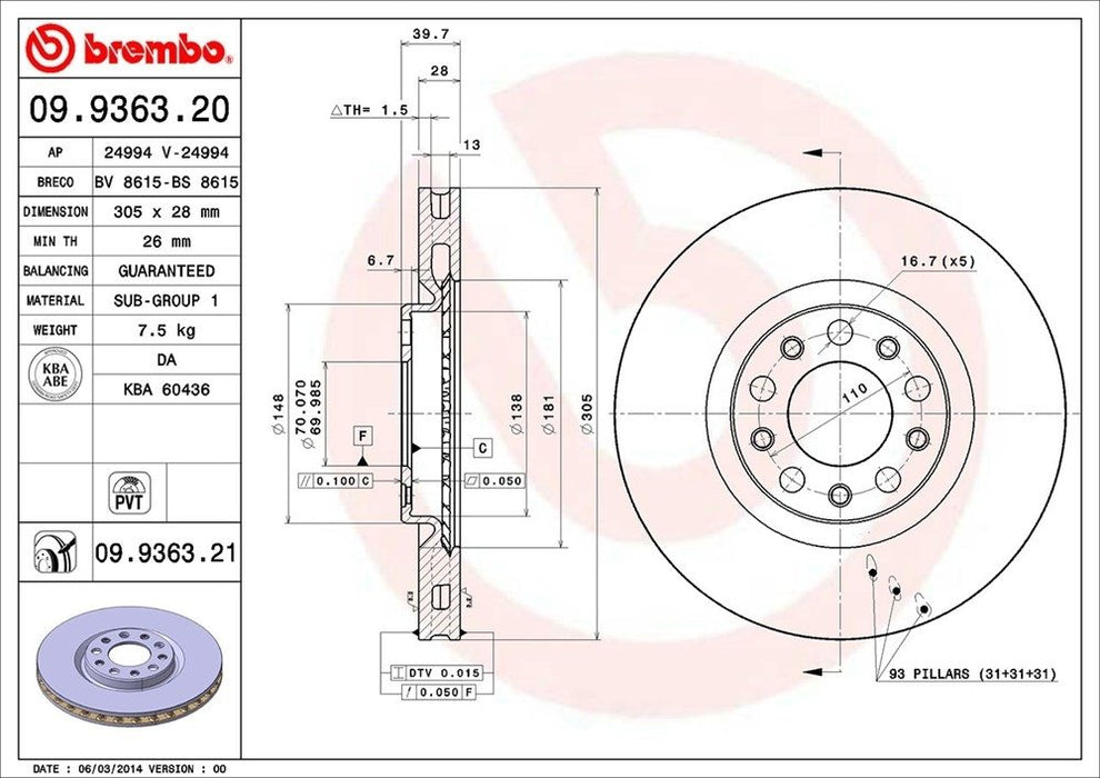 09.9363.21 Brembo Brake Rotor