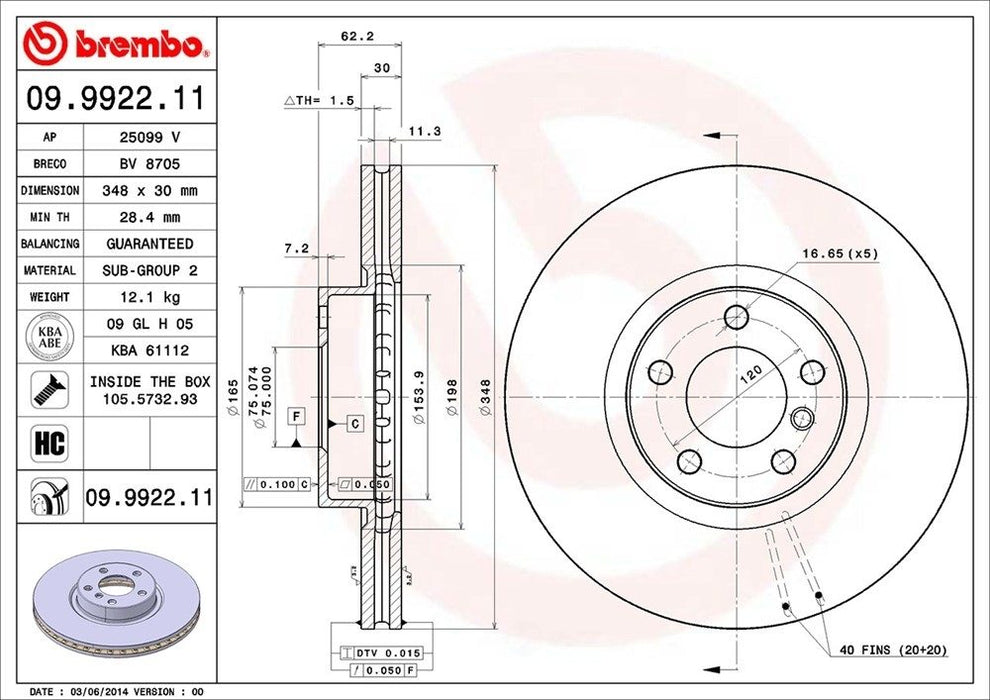 09.9922.11 Brembo Brake Rotor