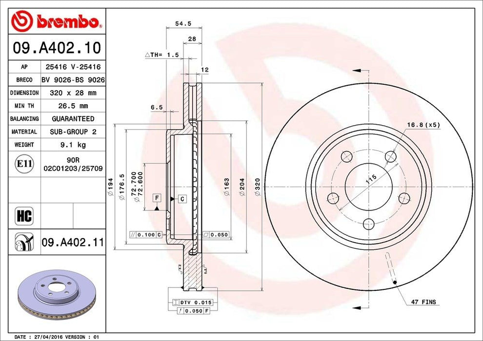09.A402.11 Brembo Brake Rotor