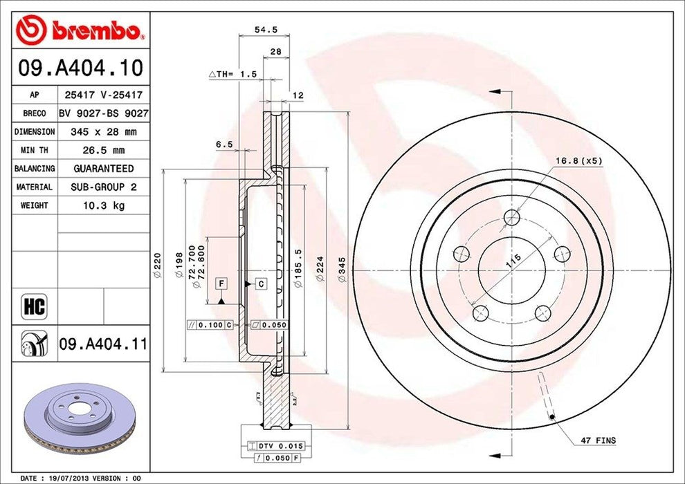 09.A404.11 Brembo Brake Rotor