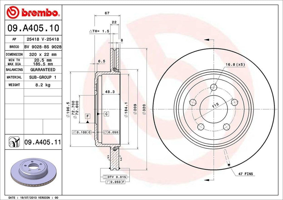 09.A405.11 Brembo Brake Rotor