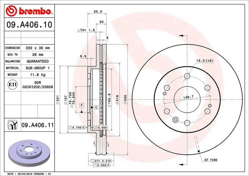09.A406.11 Brembo Brake Rotor