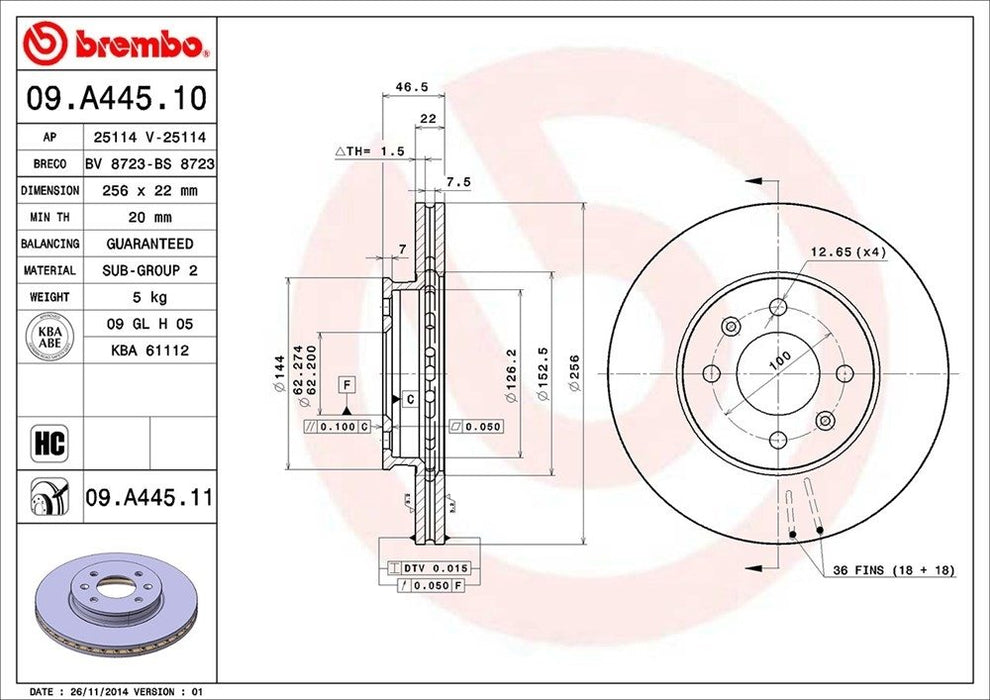 09.A445.11 Brembo Brake Rotor