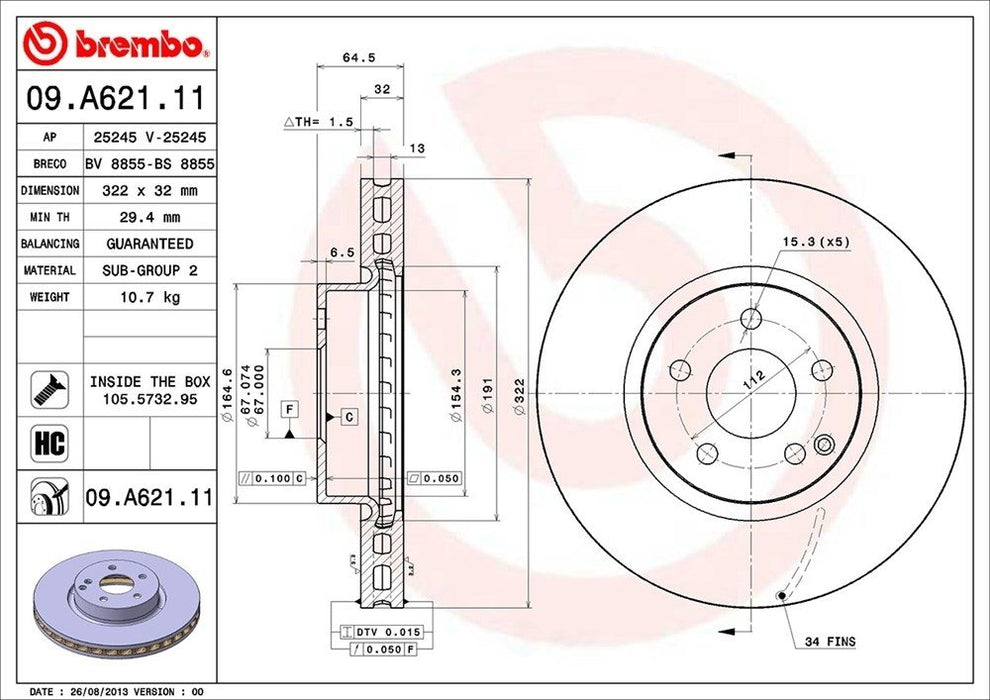 09.A621.11 Brembo Brake Rotor