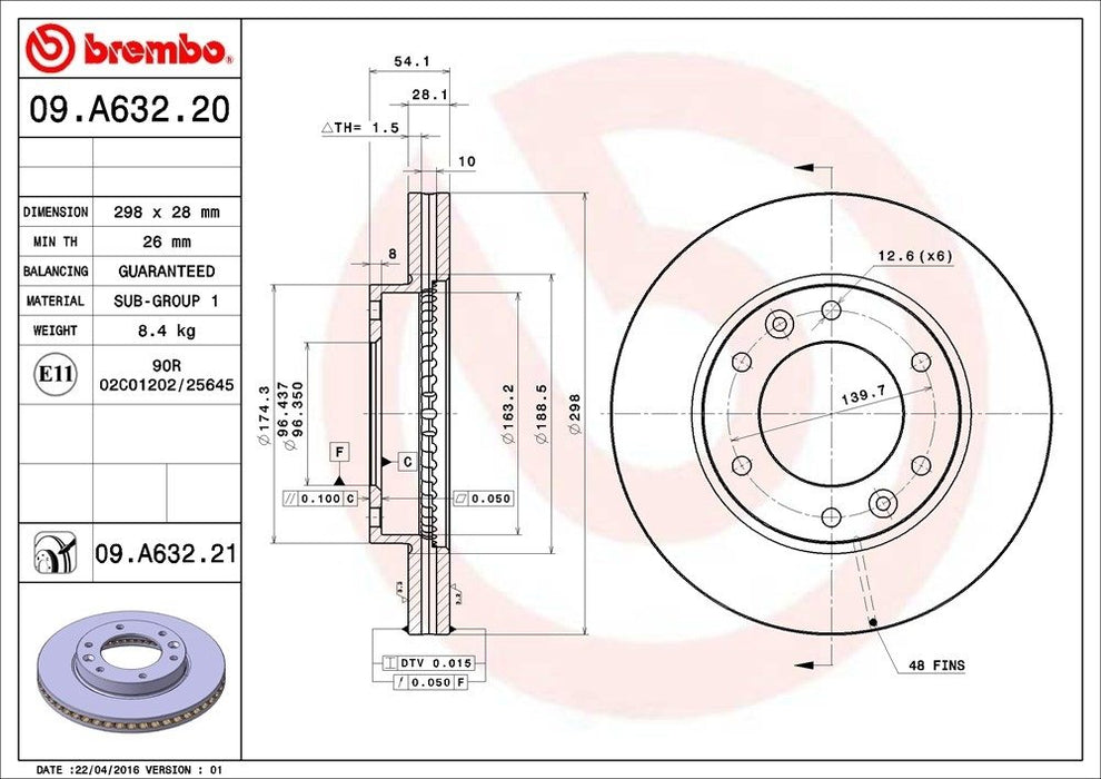 09.A632.21 Brembo Brake Rotor