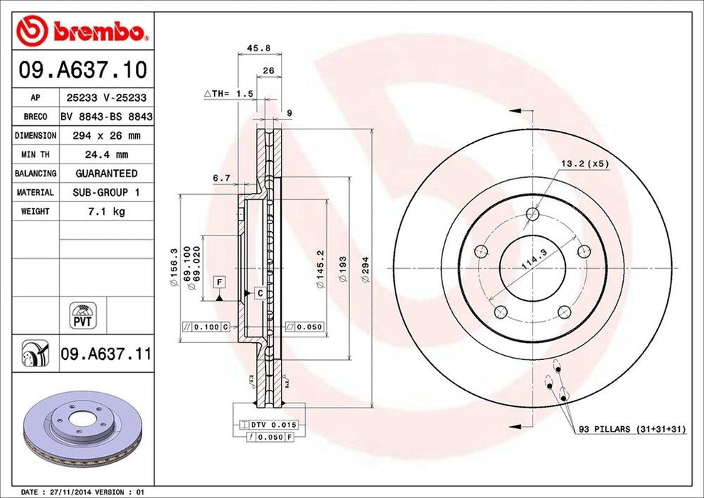 09.A637.11 Brembo Brake Rotor