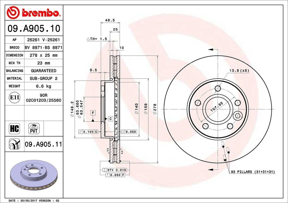 09.A905.11 Brembo Brake Rotor