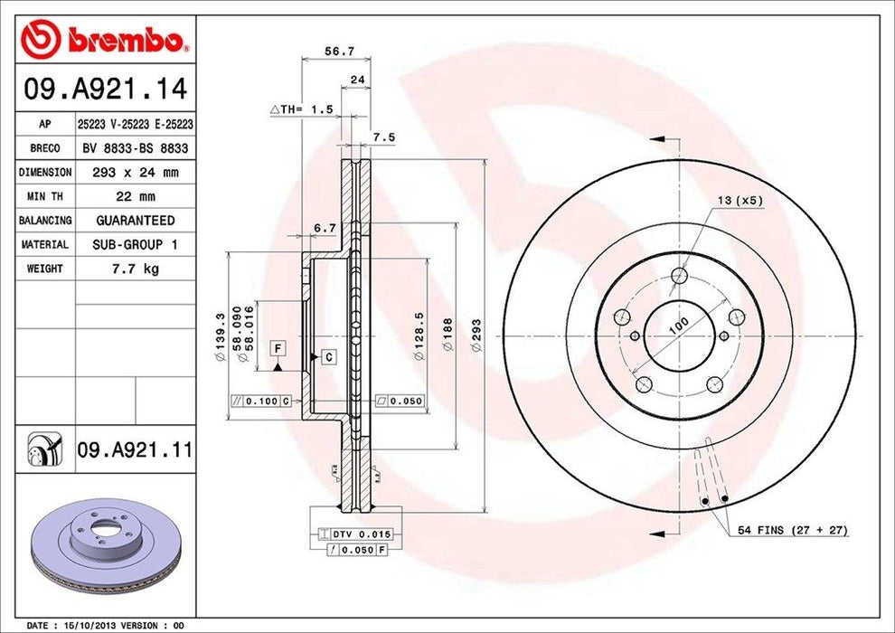 09.A921.11 Brembo Brake Rotor