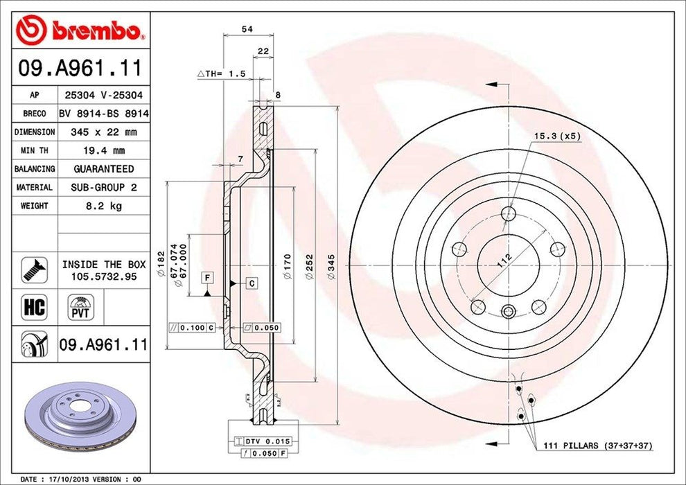 09.A961.11 Brembo Brake Rotor