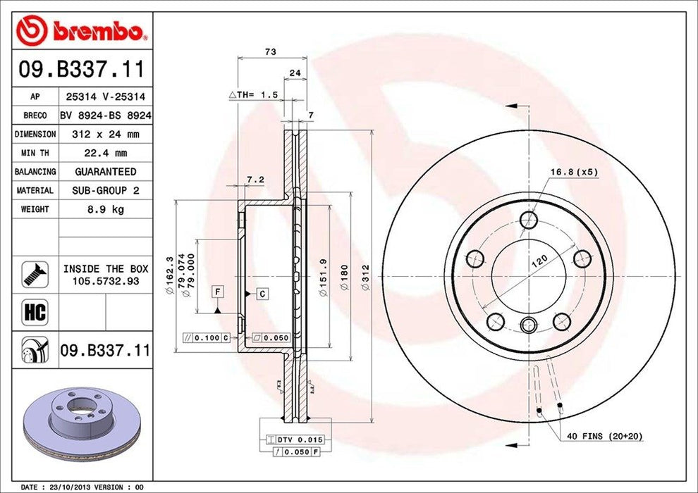 09.B337.11 Brembo Brake Rotor