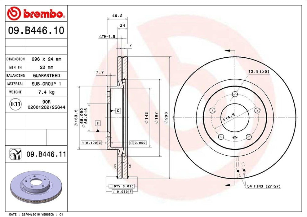 09.B446.11 Brembo Brake Rotor