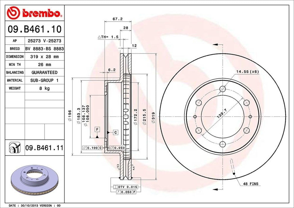 09.B461.11 Brembo Brake Rotor