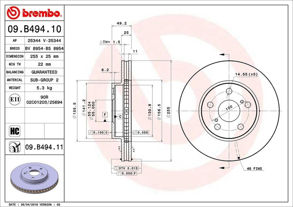 09.B494.11 Brembo Brake Rotor