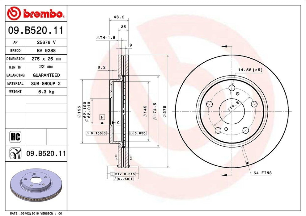 09.B520.11 Brembo Brake Rotor