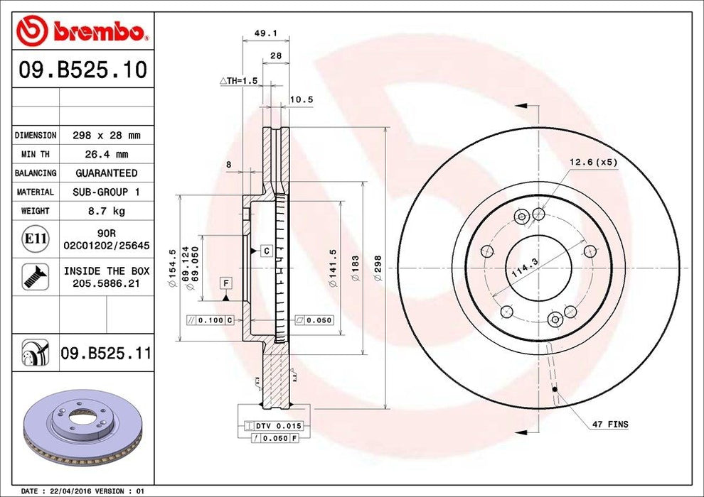 09.B525.11 Brembo Brake Rotor