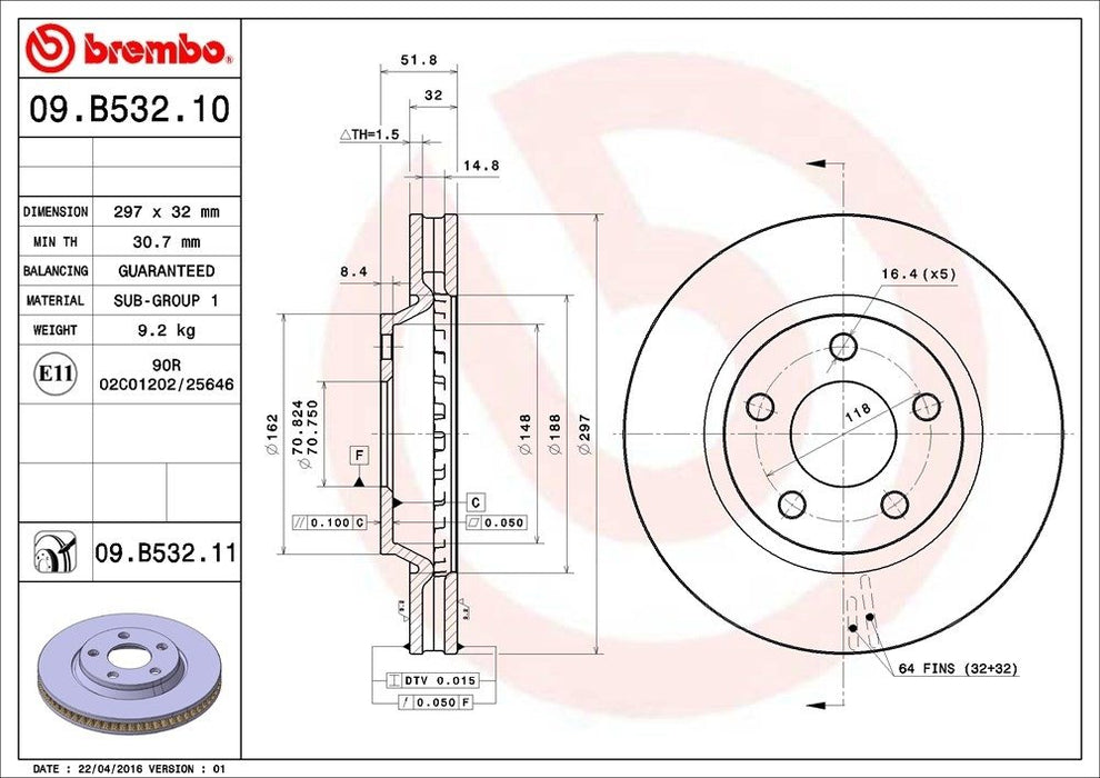 09.B532.11 Brembo Brake Rotor
