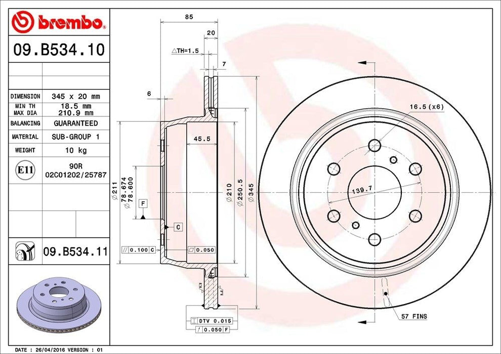 09.B534.11 Brembo Brake Rotor