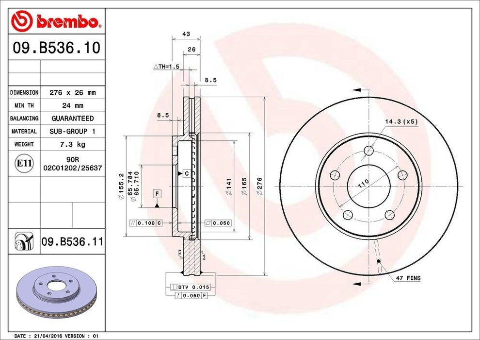 09.B536.11 Brembo Brake Rotor