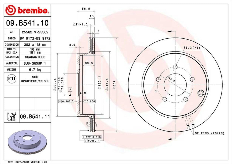 09.B541.11 Brembo Brake Rotor