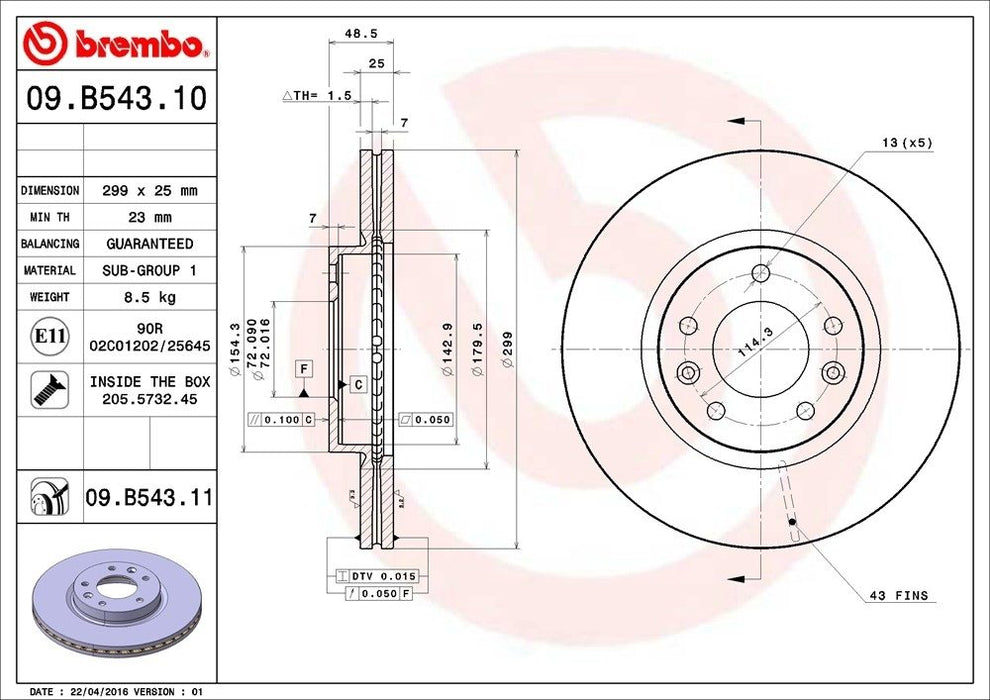 09.B543.11 Brembo Brake Rotor