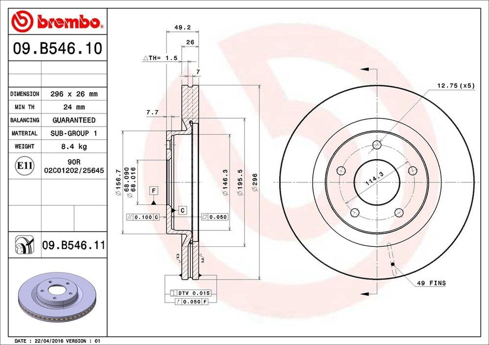 09.B546.11 Brembo Brake Rotor