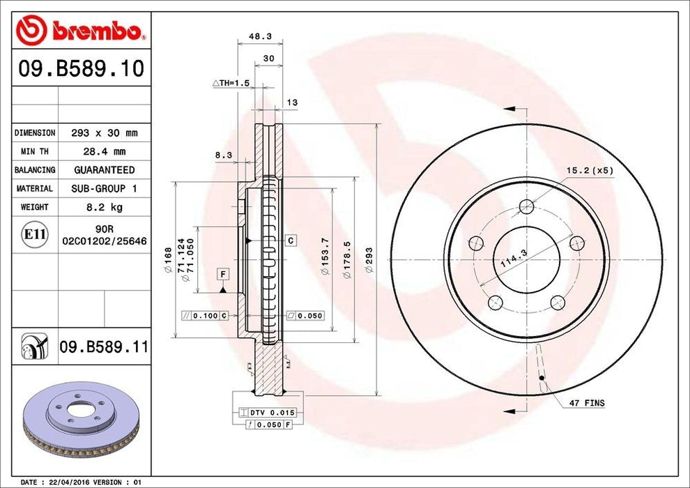 09.B589.11 Brembo Brake Rotor