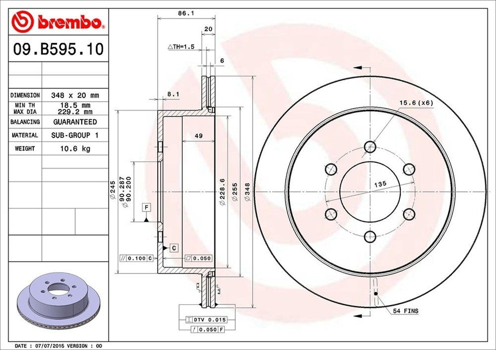 09.B595.11 Brembo Brake Rotor