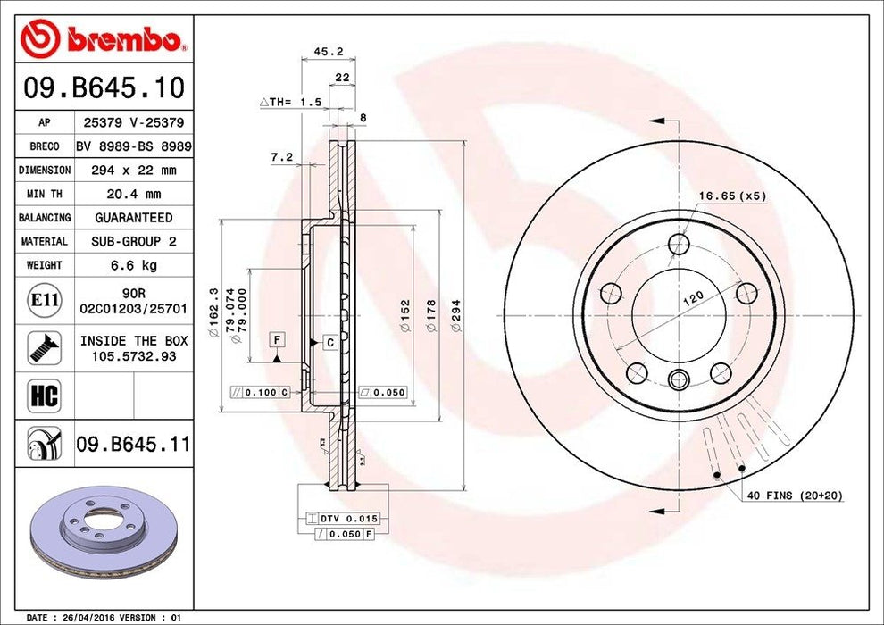 09.B645.11 Brembo Brake Rotor