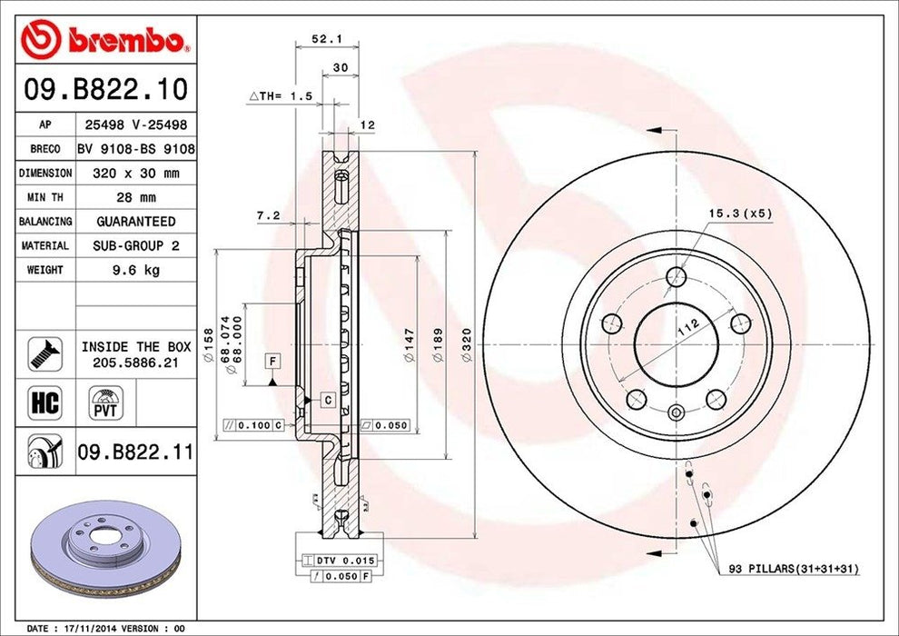 09.B822.11 Brembo Brake Rotor
