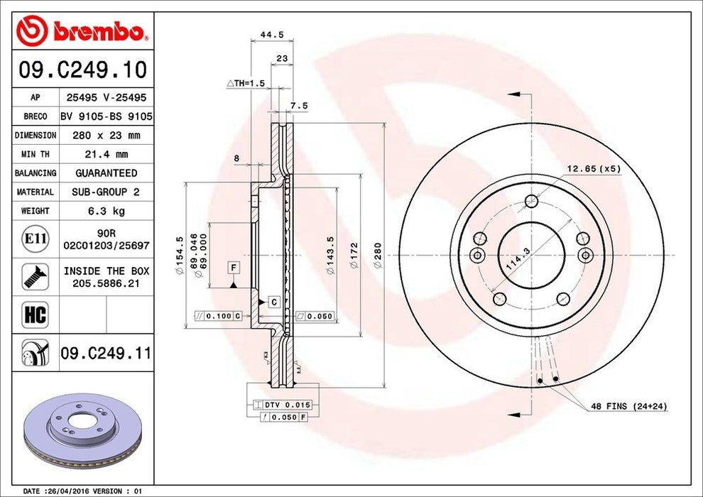 09.C249.11 Brembo Brake Rotor