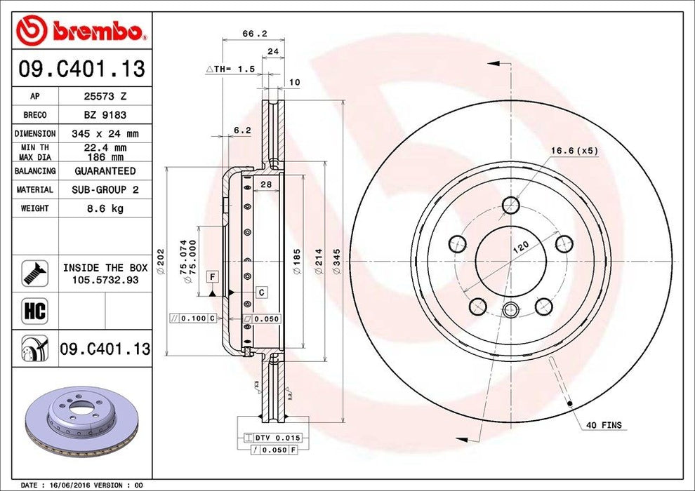 09.C401.13 Brembo Brake Rotor