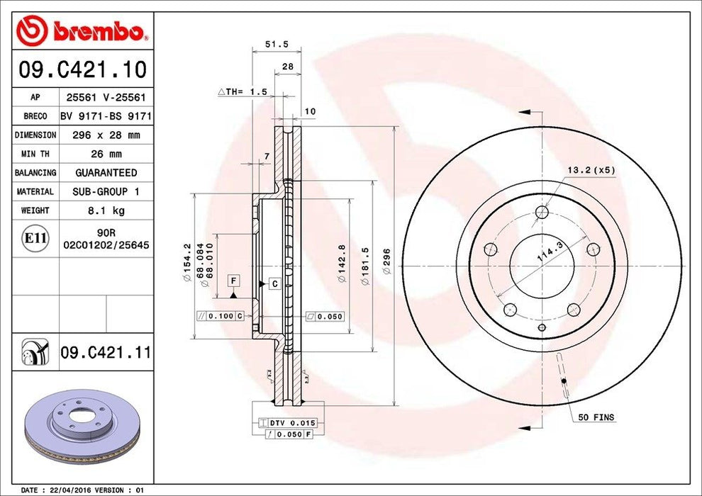 09.C421.11 Brembo Brake Rotor