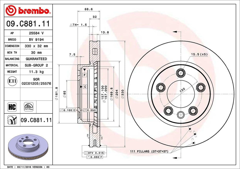 09.C881.11 Brembo Brake Rotor