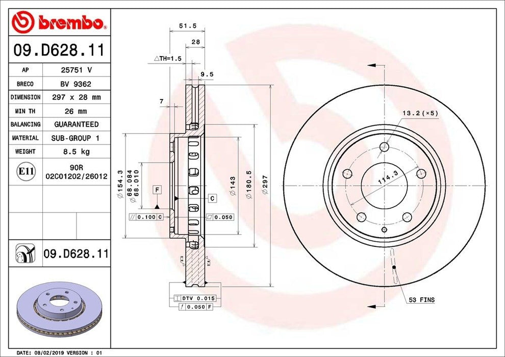 09.D628.11 Brembo Brake Rotor