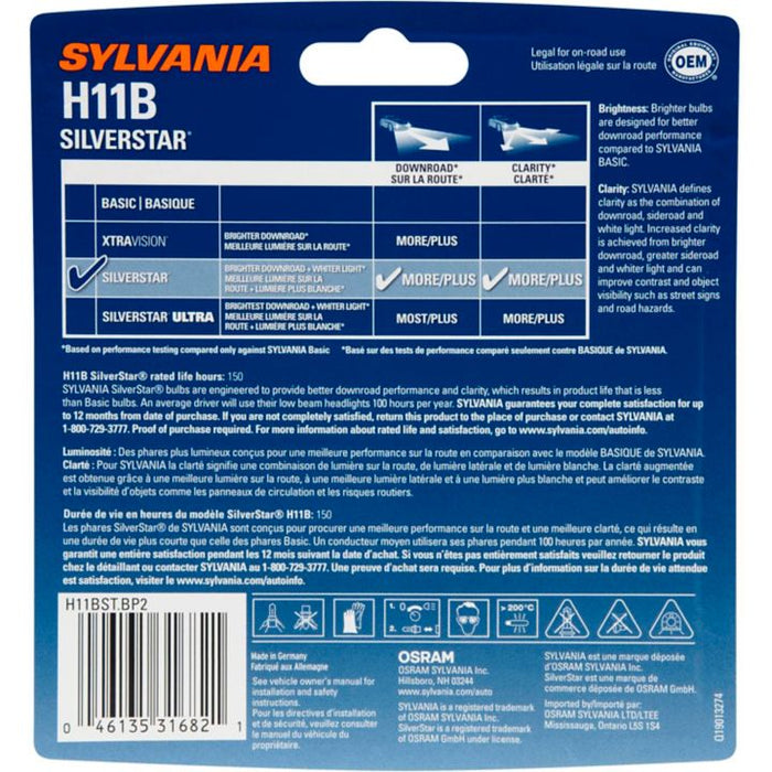 H11BST.BP2 H11B Sylvania SilverStar® Headlight Bulbs, 2-pk