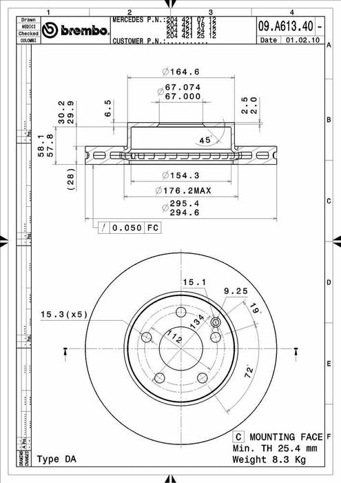 09.A613.41 Brembo Brake Rotor
