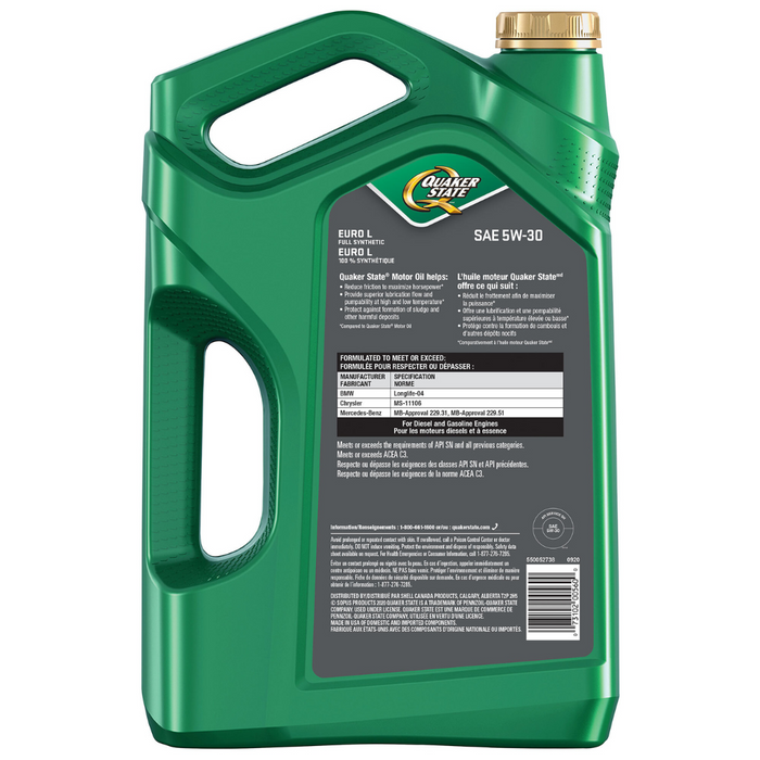Quaker State Euro L 5W30 Synthetic Engine/Motor Oil, 5-L
