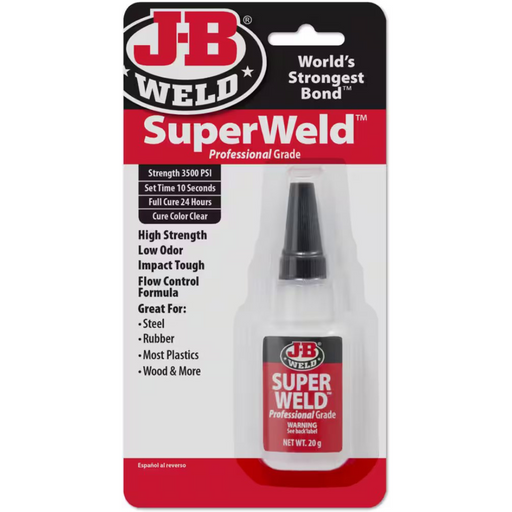 JB Weld Super Weld Professional Grade Instant Adhesive Glue, Clear, 20-g