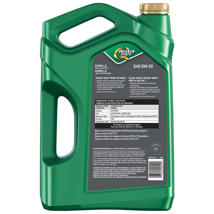 Quaker State Euro LX 0W30 Synthetic Engine/Motor Oil, 5-L